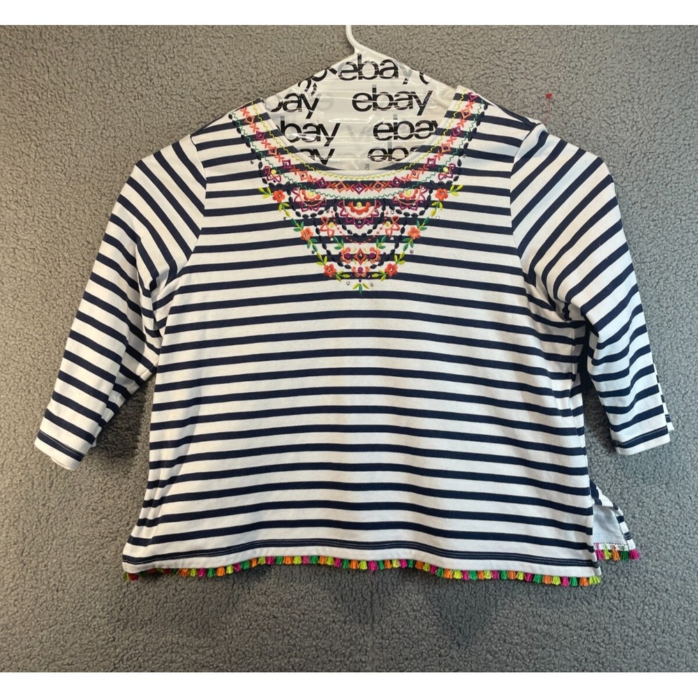 Alfred Dunner Tee Shirt Women's‎ Size PXL striped  Short Sleeve Beaded Neck